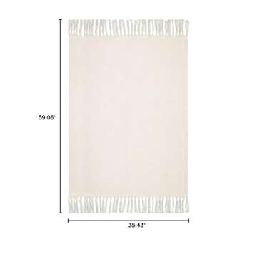 Lahome Boho Rugs for Entryways, 3x5 Kitchen Rug Lightweight Bedroom Rug Washable Bath Mat with Tassels, Farmhouse Cotton Beige Living Room Area Rug Low Pile Throw Rug for Laundry Office Decor