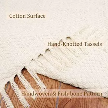 Lahome Boho Rugs for Entryways, 3x5 Kitchen Rug Lightweight Bedroom Rug Washable Bath Mat with Tassels, Farmhouse Cotton Beige Living Room Area Rug Low Pile Throw Rug for Laundry Office Decor