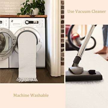 Lahome Boho Rugs for Entryways, 3x5 Kitchen Rug Lightweight Bedroom Rug Washable Bath Mat with Tassels, Farmhouse Cotton Beige Living Room Area Rug Low Pile Throw Rug for Laundry Office Decor