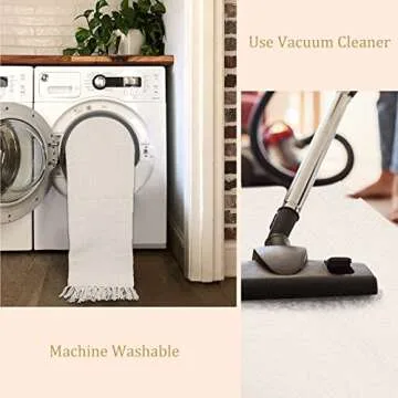 Lahome Boho Rugs for Entryways, 3x5 Kitchen Rug Lightweight Bedroom Rug Washable Bath Mat with Tassels, Farmhouse Cotton Beige Living Room Area Rug Low Pile Throw Rug for Laundry Office Decor