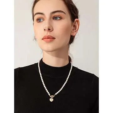 Cowlyn Heart Pearl Necklace - 14K Gold Plated Pendant for Women