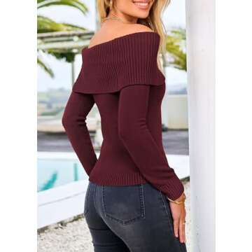 PRETTYGARDEN Women's Fall Off Shoulder Sweaters Y2K Long Sleeve Ribbed Knit Fitted Pullover Winter D...