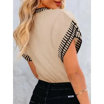 Saodimallsu Womens Short Sleeve Sweaters Tops Summer Ruffle Striped Loose Crew Neck Lightweight Soft Shirts Knit Sweater