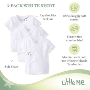 Little Me Baby Snap Side Tee Shirt 3 Pack - Small