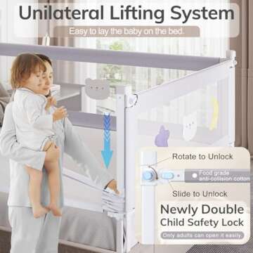 omzer Bed Rail for Toddlers - Baby Bed Guard Rail with Double Child Lock, Safety Bedrail for Childre...