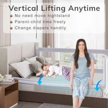 omzer Bed Rail for Toddlers - Baby Bed Guard Rail with Double Child Lock, Safety Bedrail for Children Kids with Pattern, Infants Height Adjustment Guardrail for Full Queen King Size - 1 Pack, 78.74”