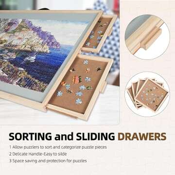 ALL4JIG 2-in-1 Tilting & Rotating Puzzle Board for Adults Gifts, Wooden Jigsaw Puzzle Table with 4 Drawers, Portable Puzzle Table with Lazy Susan and Cover, 26.4" x 34.4" for 1500 Pieces