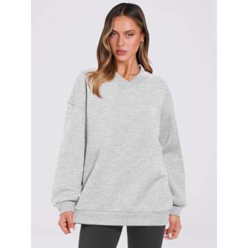 ANRABESS Womens Oversized V Neck Sweatshirt Fleece Long Sleeve Hoodies Pullover Comfy Top Outfits 20...