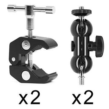 2Pack Camera Clamp Mount with Flexible Double Ballhead