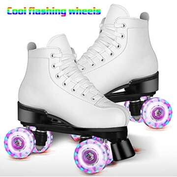 Perzcare Roller Skate Shoes for Women&Men Classic PU Leather High-top Double-Row Roller Skates for B...