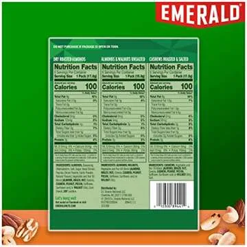 Emerald Nuts Mixed Nuts Variety Pack 18ct (1-Pack) , 100-Calorie Individual Packs , Features Dry Roasted Almonds, Natural Almonds & Walnuts, and Roasted & Salted Cashews