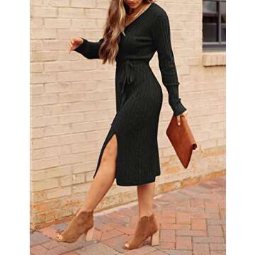 MEROKEETY Women's Stylish Cable Knit Sweater Dress