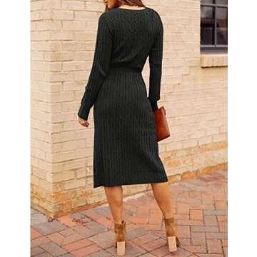 MEROKEETY Women's Stylish Cable Knit Sweater Dress