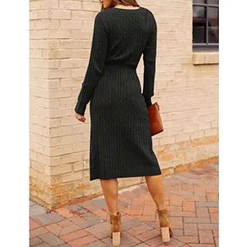 MEROKEETY Women's Stylish Cable Knit Sweater Dress