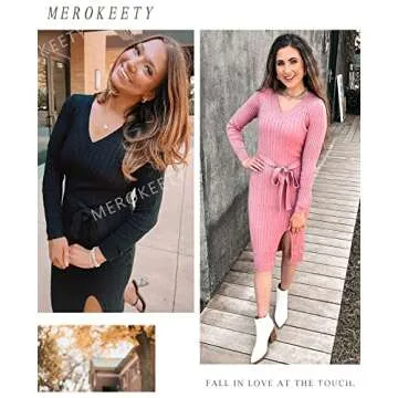 MEROKEETY Women's Stylish Cable Knit Sweater Dress