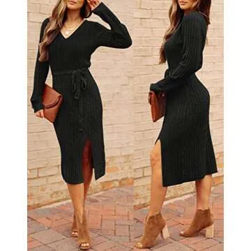 MEROKEETY Women's Stylish Cable Knit Sweater Dress