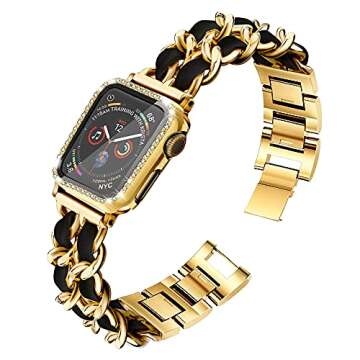 Mosonio Compatible for Apple Watch Band 44mm - Jewelry Bracelet with Bling Cases for Women