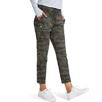 G Gradual Women's Pants with Deep Pockets 7/8 Stretch Sweatpants for Women Athletic, Golf, Lounge, Work (Green Camo, Large)
