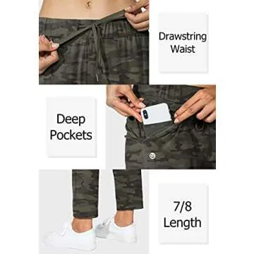 G Gradual Women's Pants with Deep Pockets 7/8 Stretch Sweatpants for Women Athletic, Golf, Lounge, Work (Green Camo, Large)