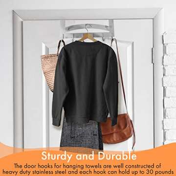 Over The Door Hook White, Door Coat Rack for Entryway, Over Door Towel Hook for Bathroom, Stainless Steel Door Coat Hook for Hanging Backpack, Jacket, Robes, Purse from 101721 Home Decor