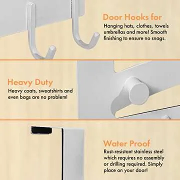 Over The Door Hook White, Door Coat Rack for Entryway, Over Door Towel Hook for Bathroom, Stainless Steel Door Coat Hook for Hanging Backpack, Jacket, Robes, Purse from 101721 Home Decor