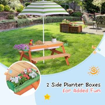 BRINJOY 4-in-1 Kids Picnic Table with Umbrella