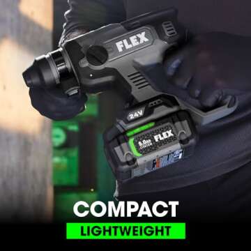 FLEX 24V Brushless Cordless 7/8-Inch SDS Plus 1.3 Ft-Lbs Torque Rotary Hammer Kit with 5.0Ah Lithium Battery and 160W Fast Charger - FX1531-1C, Grey/Black