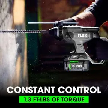 FLEX 24V Brushless Cordless 7/8-Inch SDS Plus 1.3 Ft-Lbs Torque Rotary Hammer Kit with 5.0Ah Lithium Battery and 160W Fast Charger - FX1531-1C, Grey/Black