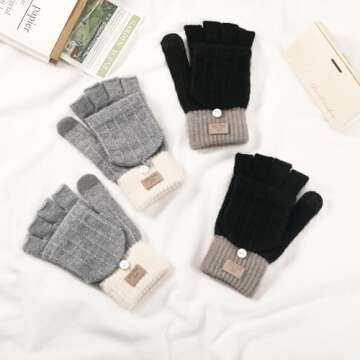 Pleneal Winter Fingerless Gloves for Women Men - Women's Winter Gloves, Convertible Half Finger Knit...