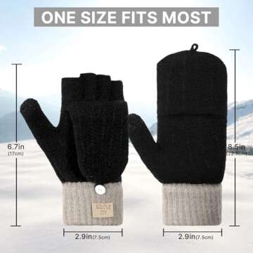 Pleneal Winter Fingerless Gloves for Women Men - Women's Winter Gloves, Convertible Half Finger Knit Gloves for Cold Weather