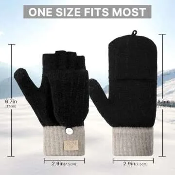 Pleneal Winter Fingerless Gloves for Women Men - Women's Winter Gloves, Convertible Half Finger Knit Gloves for Cold Weather