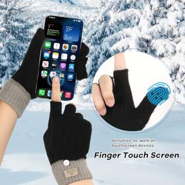 Pleneal Winter Fingerless Gloves for Women Men - Women's Winter Gloves, Convertible Half Finger Knit Gloves for Cold Weather