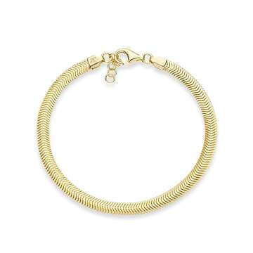 Miabella Italian 18K Gold Over 925 Sterling Silver 4mm Flat Snake Dome Herringbone Chain Link Bracel...