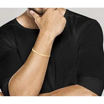 Miabella Italian 18K Gold Over 925 Sterling Silver 4mm Flat Snake Dome Herringbone Chain Link Bracelet for Women Men, Made in Italy (Length 6.5 Inches)