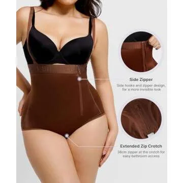 SHAPELLX Womens High Waist Shaping Panties Shapewear Tummy Control Panty Body Shaper with Side Zipper (Large Brown)