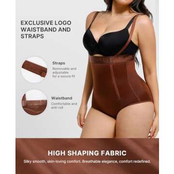 SHAPELLX Womens High Waist Shaping Panties Shapewear Tummy Control Panty Body Shaper with Side Zipper (Large Brown)