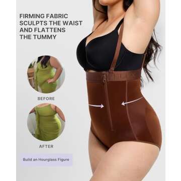 SHAPELLX Womens High Waist Shaping Panties Shapewear Tummy Control Panty Body Shaper with Side Zipper (Large Brown)