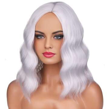 BERON Silver White Short Curly Bob Wig for Women & Girls, Perfect for Cosplay & Parties