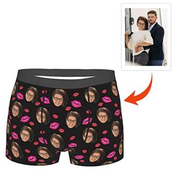 Kanwode Custom Men's Underwear, Personalized Photo Boxer Briefs With Wife's Face, Gifts for Husband Boyfriend, Funny Gifts L