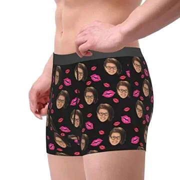 Kanwode Custom Men's Underwear, Personalized Photo Boxer Briefs With Wife's Face, Gifts for Husband Boyfriend, Funny Gifts L