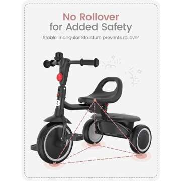 besrey Toddler Tricycle with Bell, Kids Tricycle Age 18 Months to 5 Years, Kids Trikes, Toddler Bikes for 1-3 Year Olds, Toddler Trikes for 2-4 Year Olds, Gift & Toys for Boy & Girl, Black