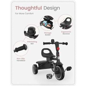besrey Toddler Tricycle with Bell, Kids Tricycle Age 18 Months to 5 Years, Kids Trikes, Toddler Bikes for 1-3 Year Olds, Toddler Trikes for 2-4 Year Olds, Gift & Toys for Boy & Girl, Black
