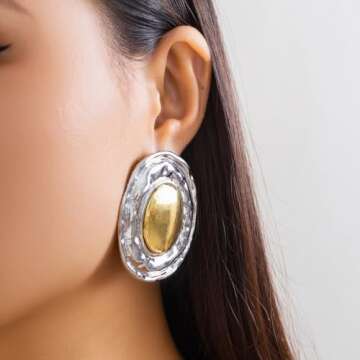 Jumwrit Dainty Chunky Earrings - Statement Textured Thick Geometry Design