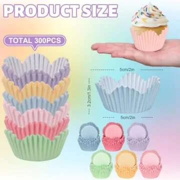 JarThenaAMCS 300Pcs Spring Easter Pastel Cupcake Liners - Floral Baking Cups for Celebrations