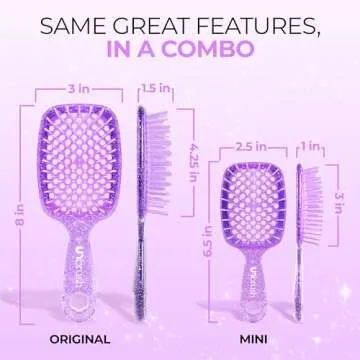 FHI Heat - UNbrush Detangling Brush Combo Pack — Original & Mini UNbrush Hairbrush for All Wet/Dry Hair Types — DuoFlex Anti Static Hair Brush, Vented Detangler Brush for Pain-Free Styling
