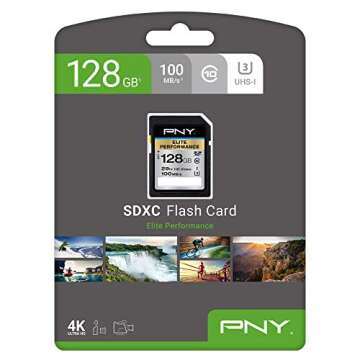 PNY 128GB Elite Performance Class 10 U3 SDXC Flash Memory Card - 95MB/s, Class 10, U3, 4K UHD, Full HD, UHS-I, Full Size SD