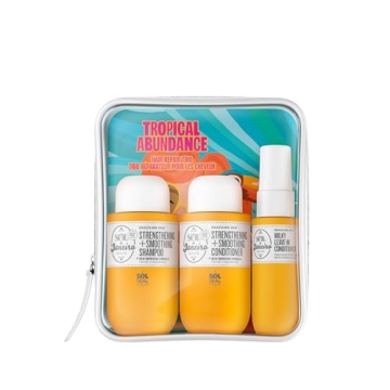 Sol de Janeiro Tropical Abundance Hair Repair Trio Travel Gift Set | Jet Set | Sulfate Free Brazilian Joia Shampoo and Conditioner | Leave In Conditioner Spray | TSA Friendly