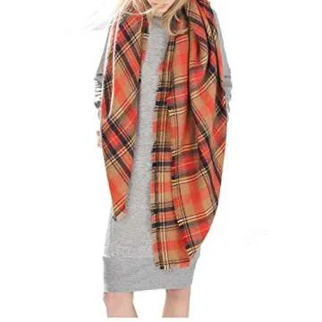Century Star Women's Stylish Warm Tassels Soft Plaid Tartan Scarf Winter Large Blanket Wrap Shawl Beauty Orange