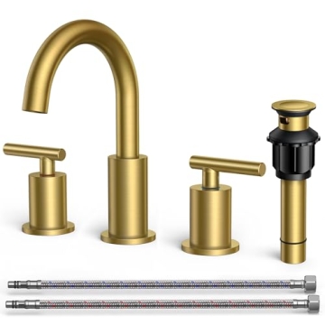FORIOUS 8 Inch Widespread Brushed Gold Bathroom Faucet 3 Hole, 2 Handle Gold Sink Faucet Bathroom Va...