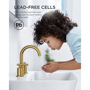 FORIOUS Brushed Gold Bathroom Faucet for 3 Hole Sinks